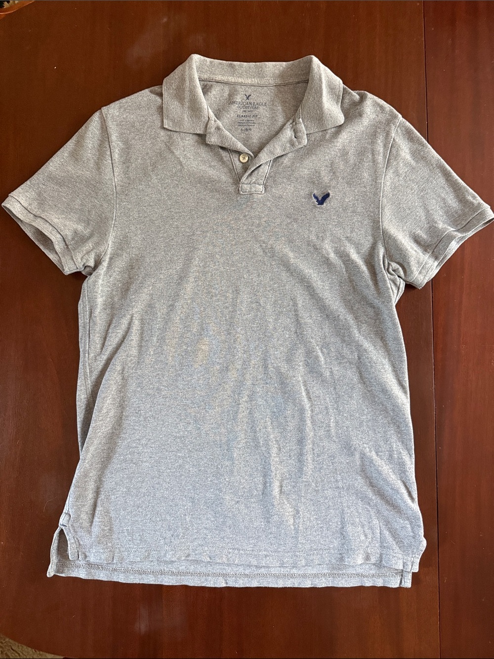 American Eagle Outfitters Light Gray Polo with Navy Logo